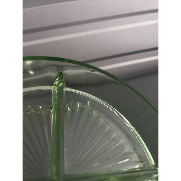 Uranium Vaseline Depression Glass ~ Divided Serving Dish ~ No Metal Carrier - Picture 3 of 6